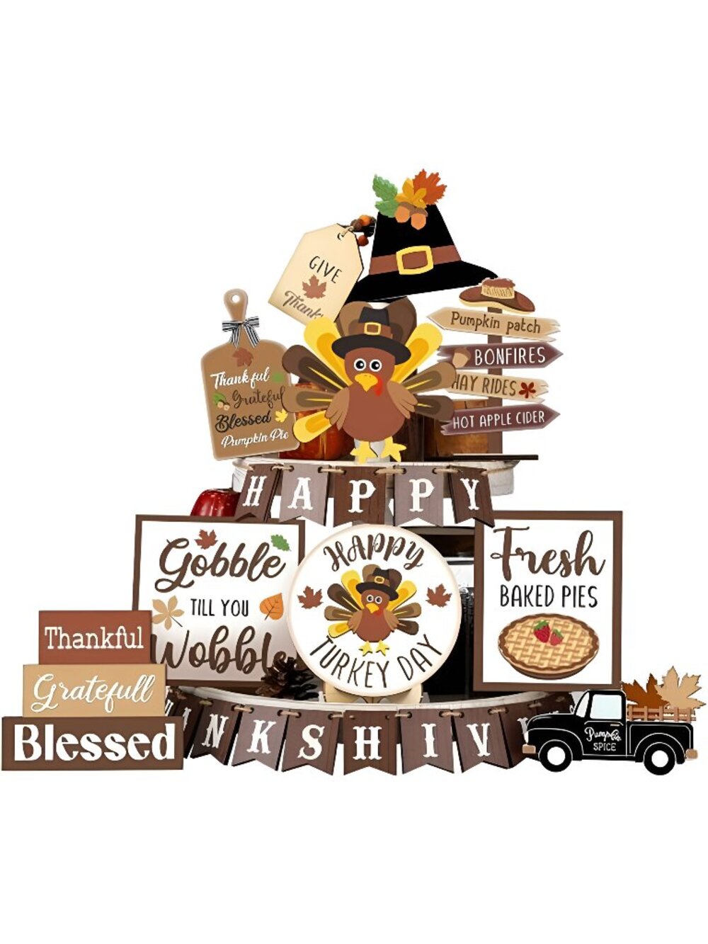 27 Pcs Thanksgiving Tiered Tray Decoration Turkey Thanksgiving Table Decoration